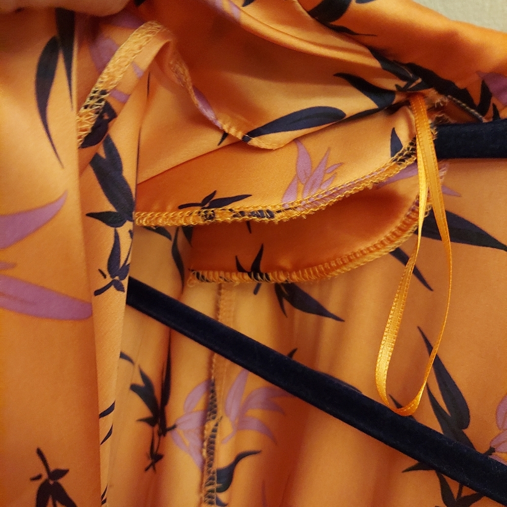 ZARA Orange Floral Long Sleeve Silky Feel Bodysuit M - Picture 11 of 16